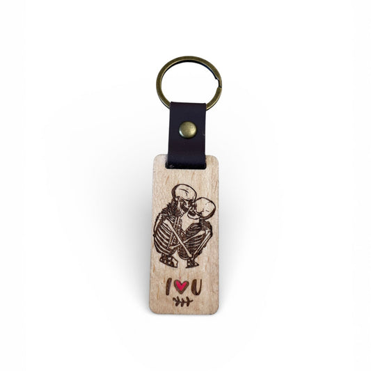 Porte-clé en bois de hêtre “I Love You” | Personnalisable
