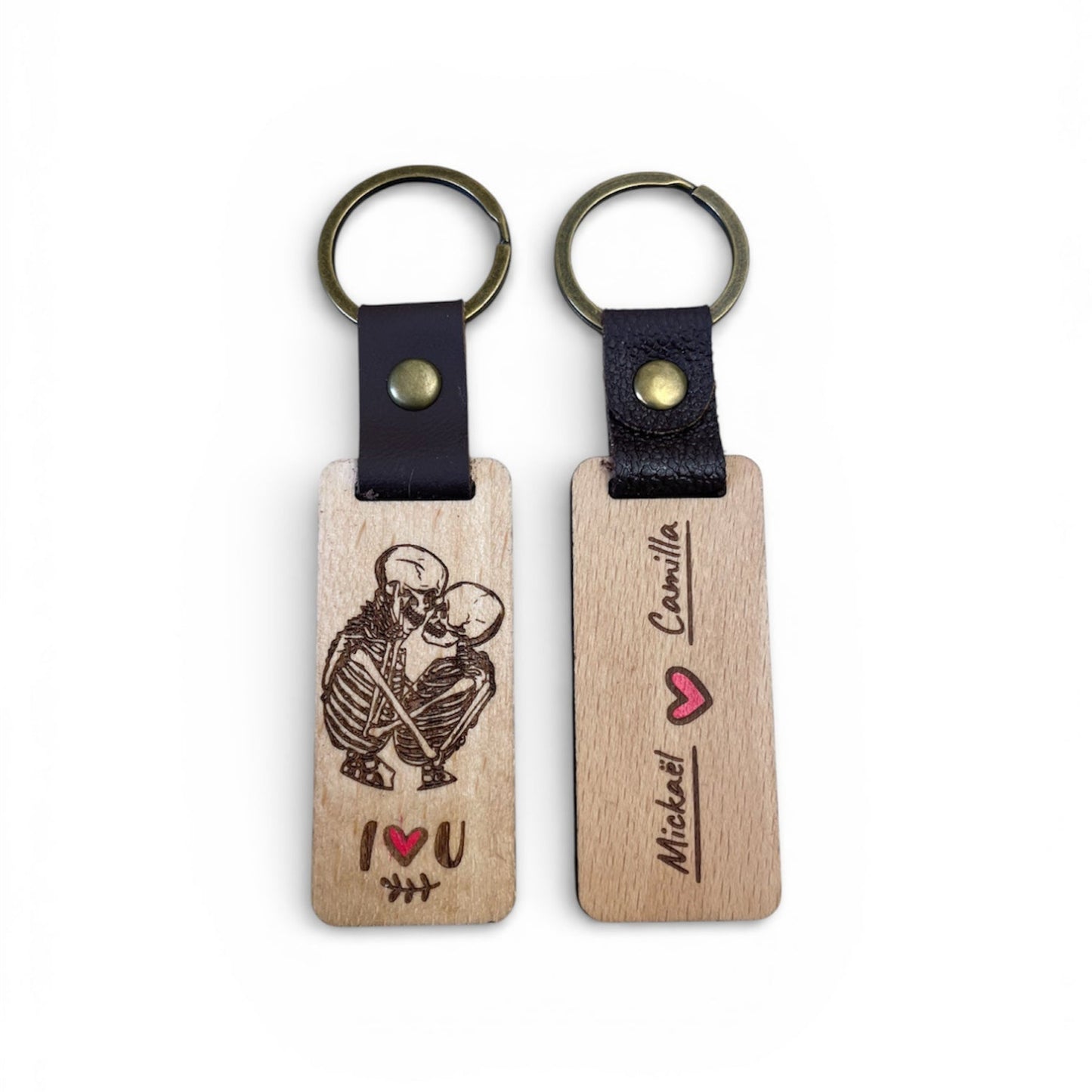 Porte-clé en bois de hêtre “I Love You” | Personnalisable